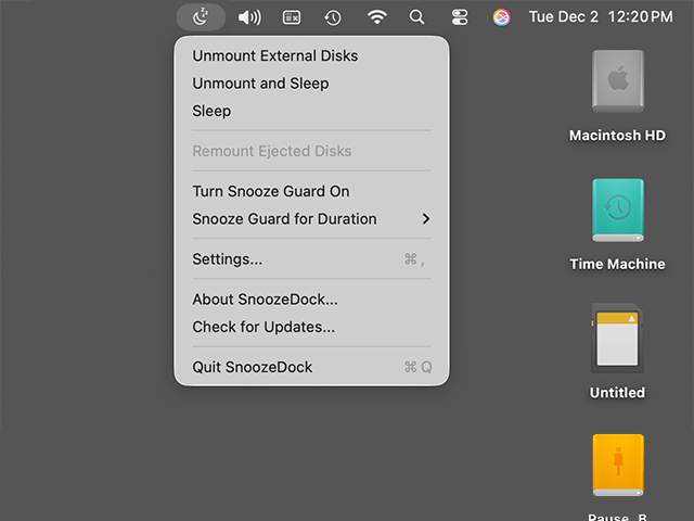 SnoozeDock Menu Bar Interface